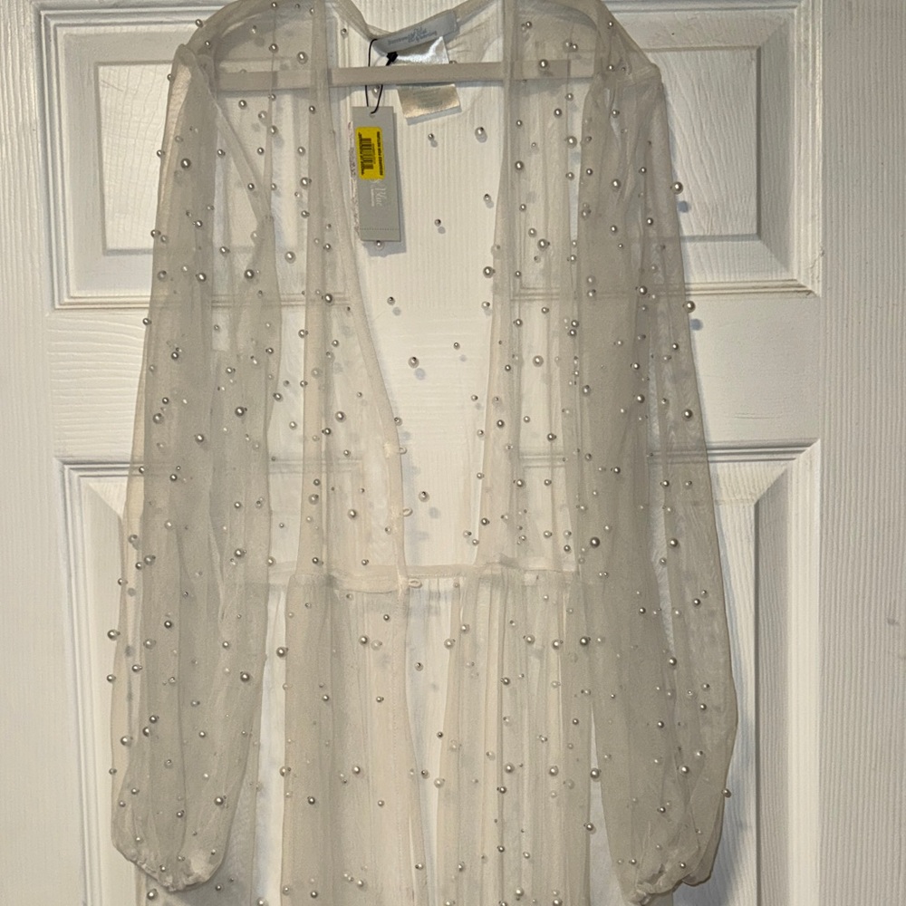 Southern Living Sheer Pearl-Embellished Cover-Up